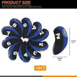 Rustark 10Pcs Black & Blue Golf Irons Head Covers Neoprene Golf Club Headcovers with Transparent Window and Number Print Fit for All Brands Golf Iron Club