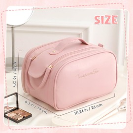 Travel Makeup Bag Large Capacity PU Leather Waterproof Cosmetic Bags with Handle and Divider Portable Cosmetic Bag, for Travel Vacation Business Trip Gym Camping