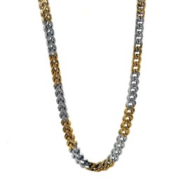 Yeidid International Mens Franco Chain Square Curb Chain Necklace Stainless Steel 24 Inch Two Tone