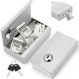Reallnaive 1 Pack Metal Box for Gamblers Pocket Sized Winner Bank Casino Cash Box with 2 Keys Portable Casino Money Safe strongbox for Cash Saving Go Home Money Gifts(Gray)