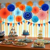 Blue and Orange Party Decorations Set Kids Birthday Paper Fan