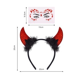 CXNXFD Carnival Devil Horns Glitter Tattoo Face, Devil Horn Hair Accessories Headband, Men Women Children Horn Headpiece Devil Accessories Carnival Party