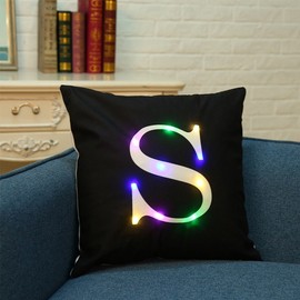 ZUODU Word Printing Cushion Cover LED Colorful Lighting Velvet Letter Cushion Cover Pillow Cover Bar Use Party Use Festival Use Gift Use18”x18” or 45cm x 45cm 1pc (S)