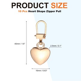 sourcing map Metal Zipper Pull Charm 10 Pcs Detachable Heart Shape Zipper Pull Replacement Repair Kits Tabs Lock for Coats Jackets Pants Luggage Suitcase Purse Fasteners, Gold Tone