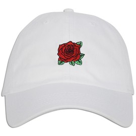 JLGUSA Red Rose Embroidered Dad Cap Hat Adjustable Polo Style Unconstructed (White)