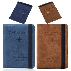 Maxgeen Cartera para Pasaporte RFID de Mujer 2PCS,Funda Pasaporte de Viaje para Hombre,Portátil Soporte para Pasaporte y Vacuna