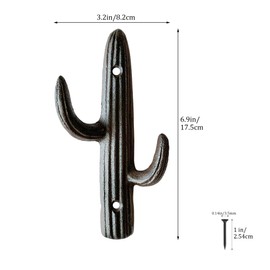 Zorues Rustic Cactus-Shaped Decorative Wall Hook Rack Hangers for Hanging Clothes, Coats, Towels, Keys, and Hats, 2-Pack Antique Cast Iron Mounted Wall Hooks