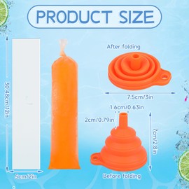 FEBSNOW 160 Ice Lolly Bags Disposable Ice Popsicle Mold Bags, Freezer Tubes Ice Cream Mold Bags Easy to Fill for Snacks Yogurt Juice Fruit Ice Candy Pops Comes with Funnel (2 x 12 Inch)