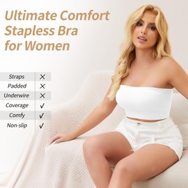 JOYSHAPER Strapless Bra Shapewear for Women Seamless Tube Top Supportive Underwear Bandeau Bra Tube Top Bralette Wireless Tube Bra White L