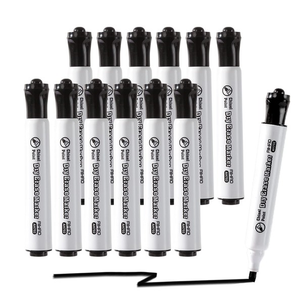 AIHAO Black Dry Erase Markers, Chisel Tip Marker, Low Odor,
