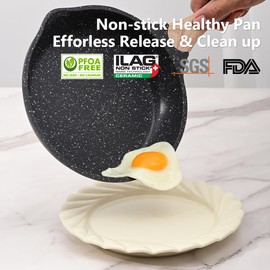 JEETEE Nonstick Frying Pans Skillet with Lid, 8" Granite Non-Stick Frying pan, Aluminum Pans with Bakelite Handle, Compatible with All Stovetops (Gas, Electric & Induction), Grey