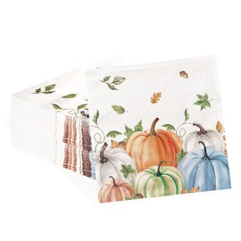 100 Pcs Fall Pumpkin Napkins 2 Ply Thanksgiving Autumn Maple Leaves Absorbent Hand Towels Watercolor Pumpkin Harvest Guest Napkins for Fall Thanksgiving Party Supplies Bathroom Kitchen Decorations