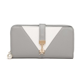 Miss Lulu Women's Wallet Purse Elegant V-Look PU Leather with Zipper and Card Holder - Unique Wallet in Tri-Colour Blocking- Ladies Bag for Spring and Summer