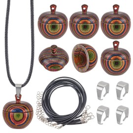 SUNNYCLUE Set of 4 Locket Necklaces Craft Set Wooden Acorn Pendant Wooden Acorn Box Mini Apples Pendant Wooden Locket Pendant for Jewellery Making Sets Back to School Thanksgiving Christmas DIY B