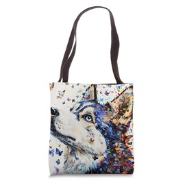 Siberian Husky Watercolor with Butterflys Tote Bag