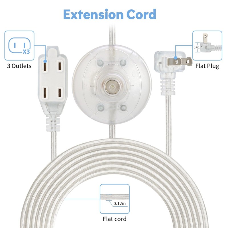PEESIN 6 FT Clear Extension Cord with Foot Switch, 3-Outlet
