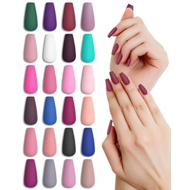 LADYING 24 Colore (576 pz) Ballerina Opaca Unghie Finte Lunghe Set,Full Cover Colorate Bara Press on Nails Con Lima per Unghie e Colla per Unghie,French Unghie Finte Adesive per Donne Nail Art