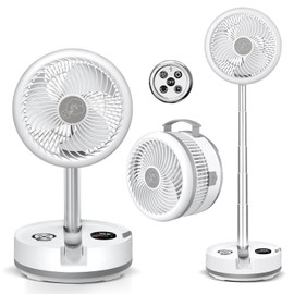 10 inch Portable Fan-Battery Operated Fan, Oscillating Rechargeable Fan with 40000mAh, Remote Control LED Lights, 114HR Run Time, Outdoor Portable Foldable Fan for Camping＆travel (White)