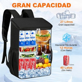 Hielera Mochila Portátil: Enfriadores de Mochila Térmica Aislada 27L Mochila Grande de Picnic y Viaje, a Prueba de Fugas e Impermeable, para Campismo, Playa, Almuerzo, Senderismo