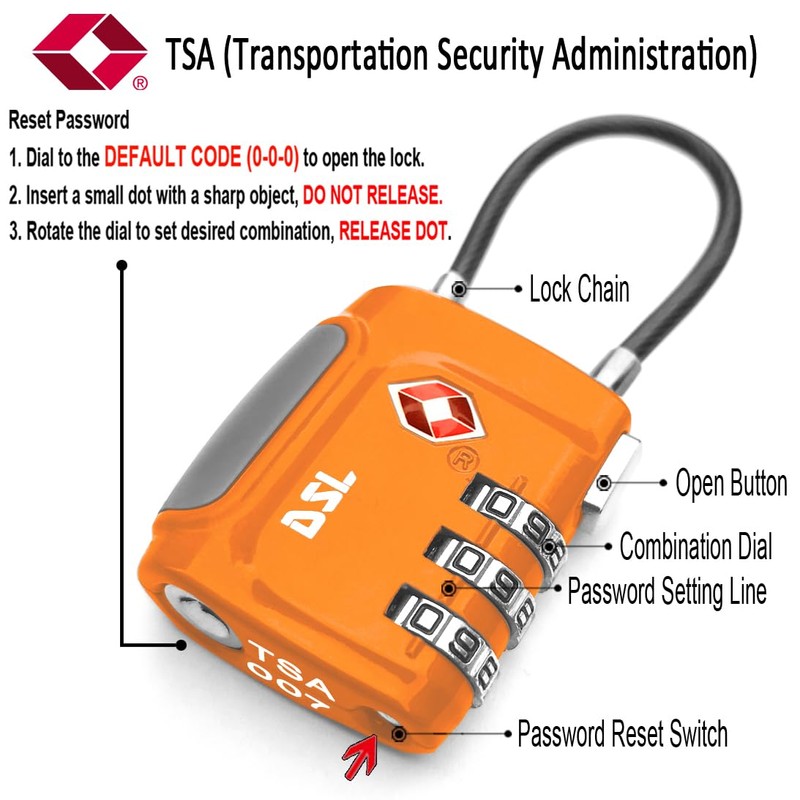 TSA Approved Luggage Lock, DSL Pack of 2 Travel Combination