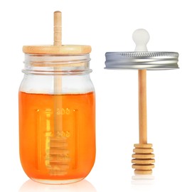 GIVAMEIHF 16oz Glass Honey Jar with Dippers Stick Set,Honey Pot with Dipper and Lid,Honey Containers for Airtight Syrup Dispenser for Home Kitchen