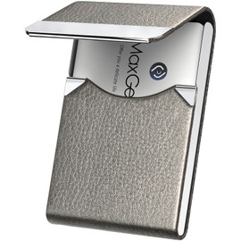 MaxGear Leather Business Card Case Slim Business Card Holder Professional Name Card Holder with Magnetic Shut Grey
