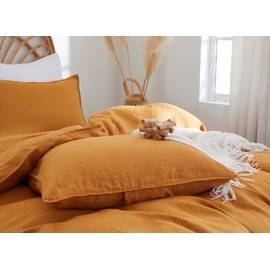 AORISSI 100% French Flax Linen Duvet Cover Set, Queen Size 90''x90'' 3 Pcs with 8 Corner Ties and Button Closure, Soft and Breathable for All Season(Rust, Queen)