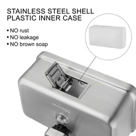 VANNSOO Wall Mounted Hand Soap Dispenser Bathroom, 1100ml 37oz Commercial Stainless Steel Liquid Soap Dispenser Wall Mount (Horizontal Brushed)