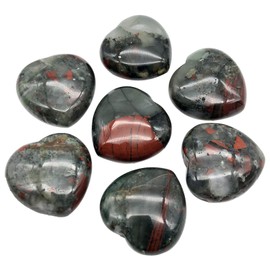 Fekuar Africa Bloodstone Heart Pocket Palm Stone, Healing Crystal Romantic Love Energy Worry Stones Chakra Balancing Reiki Meditation 1.5" (40mm)