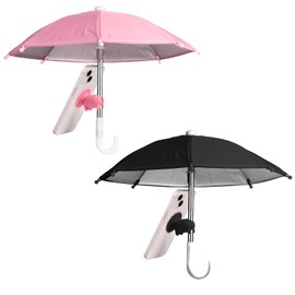 TOYMIS 2pcs Cell Phone Umbrella, Outdoor Phone Umbrella Multifunctional Cute Phone Shade Umbrella with Piggy Suction Cup Smartphone Umbrella for Phone Sunshade (Pink & Black)