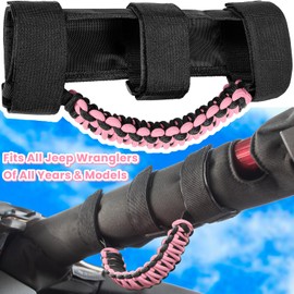 E-cowlboy Roll Bar Grab Handles Grip Handle for Jeep Wrangler JK JKU JL JLU TJ YJ Sports Sahara Freedom Rubicon Unlimited Gladiator JT 1955-2023 UTV ATV Accessories Premium 550 Paracord (Pink 2 Pack)