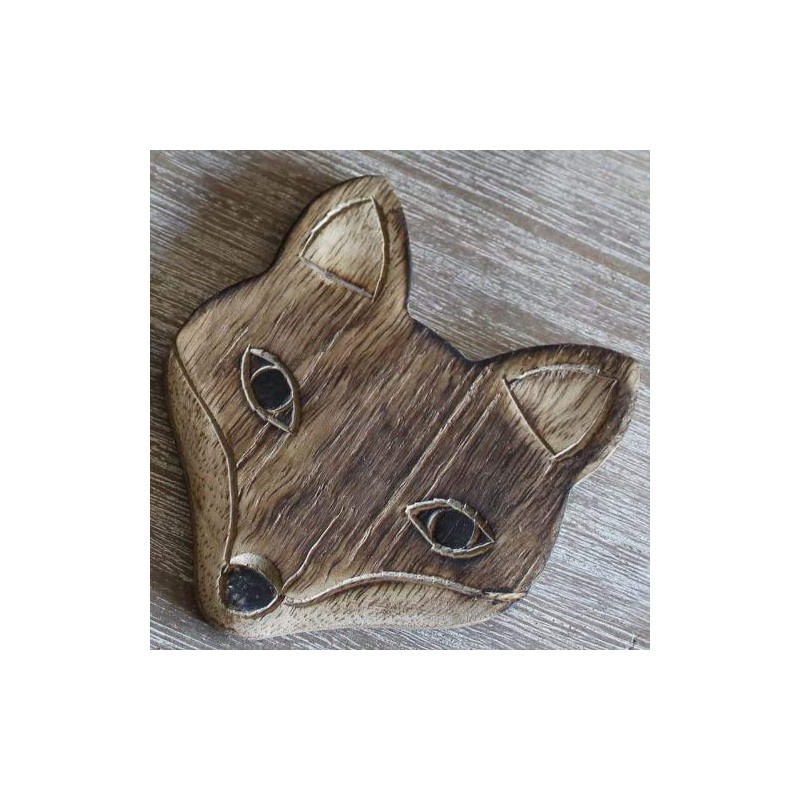 Indus Lifespace Set of 6 Wooden Fox Coasters in Wooden