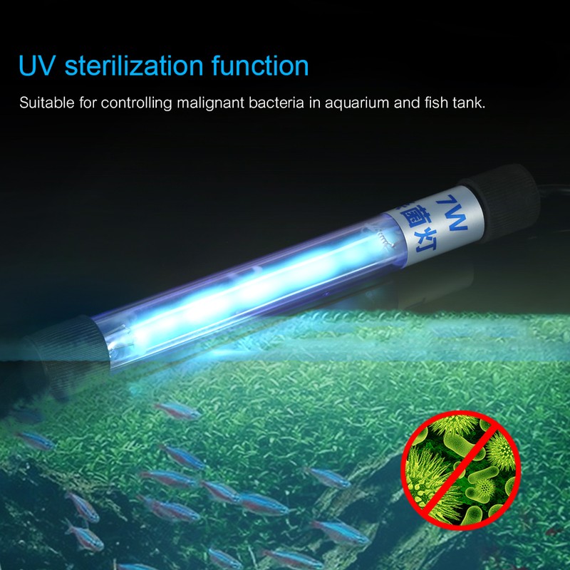 7W UV Light Sterilization Lamp Submersible Ultraviolet Sterilizer Water Disinfection