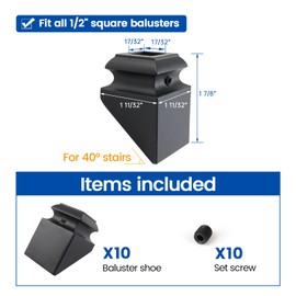 Muzata 10Pack Iron Baluster Shoes Slant Shoes with Screws for 1/2" Square Staircase Baluster Spindle WT36