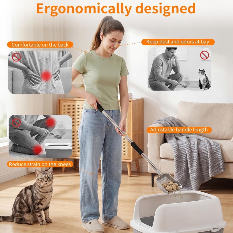 Yangbaga Metal Cat Litter Scoop:Detachable Long Handle Litter Scooper with