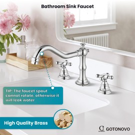 gotonovo Bathroom Faucet 3 Hole 8 Inch Widespread Bathroom Sink Faucet 2 Cross Handles Vintage Lavatory Vanity Mixer Tap with Pop Up Drain, HOT Cold Label, Polish Chrome