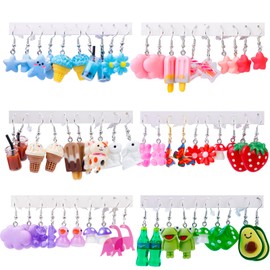 30 Pairs 6 Set Cute Earrings Fun Kawaii Weird Cool Indie Funny Earrings Including Gummy Bear Water Bottle Food Mushroom Boba Tea Earrings Goldfish Flowers Dangle Earrings for Women