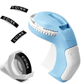 Máquina para hacer etiquetas en relieve con 1 rollo de cinta negra, etiqueta portátil retro en relieve, mini máquina para hacer etiquetas en el hogar, oficina y manualidades (azul)