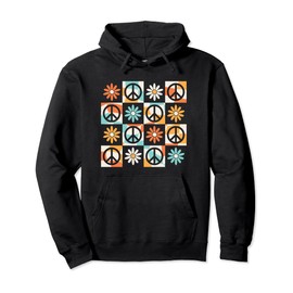 Peace Sign Hippie Theme Party 60s 70s Outfit Men Women Kids Pullover Hoodie