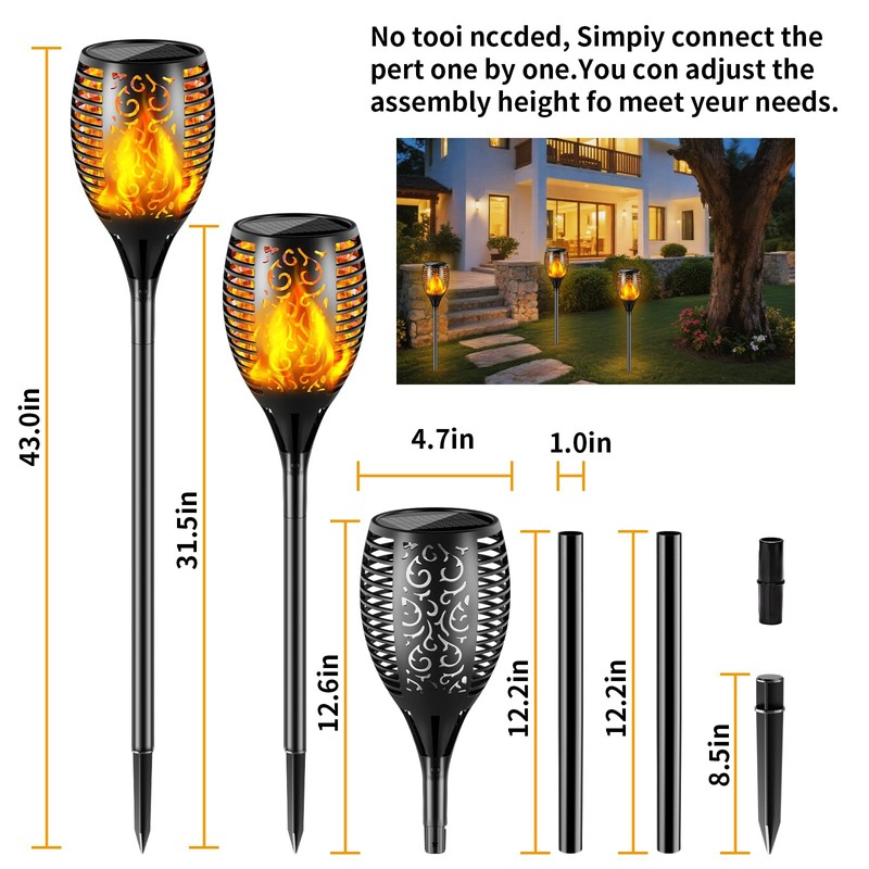 Solar Lights Outdoor 99 LED Higher & Larger Flickering Flame