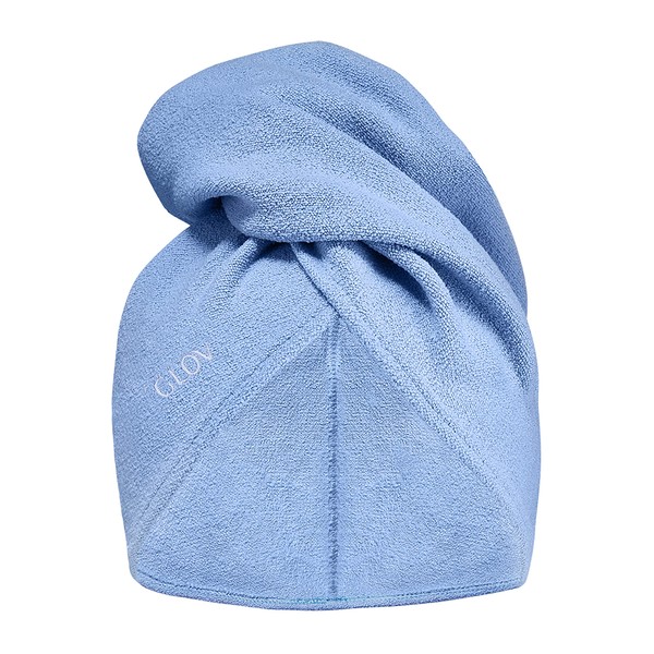 Hair Turban Quick-Drying Microfibre Towel Turban Towel with Bow and Buttons Absorbent Microfibre Hair Turban Universal Size (Blue)