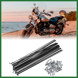 Motoforti 40 Pcs Bicycle Steel Spokes 14G Bike Spoke 257mm Length with Nipples for Most Bicycle Long-Lasting