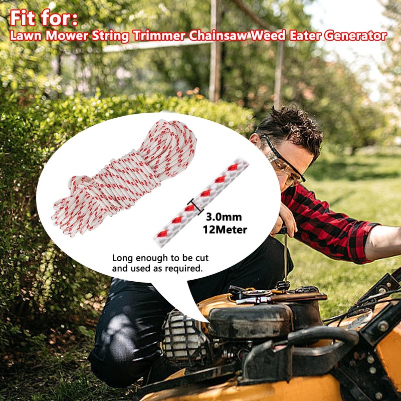 Klfte Recoil Starter Rope Pull Cord 3.0mm 12-Meter/40ft for Lawn