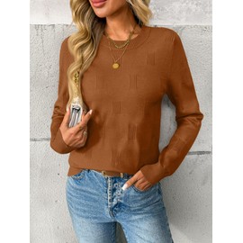 LILLUSORY Womens Sweaters Fall Fashion 2025 Lightweight Long Sleeve Knit Pullover Casual Trendy Tops Winter Clothes Rust L