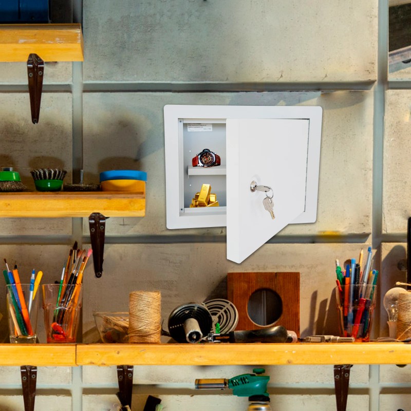 Plugsharge Heavy-Duty In-Wall Safe with Key Lock for Secure Storage,