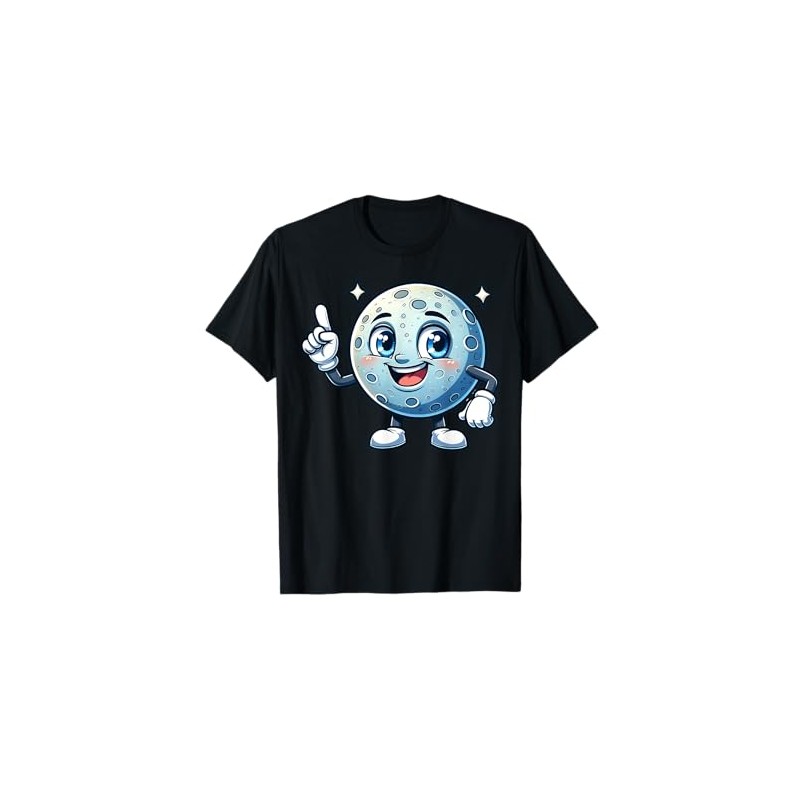 Cartoon Moon Character Smiling And Pointing Upwards For Kids T-Shirt