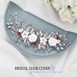 Edary Flower Bridal Wedding Hair Tendril Silver Crystal Hairpiece Peral Headband Bridal Hair Accessories for Women and Girls