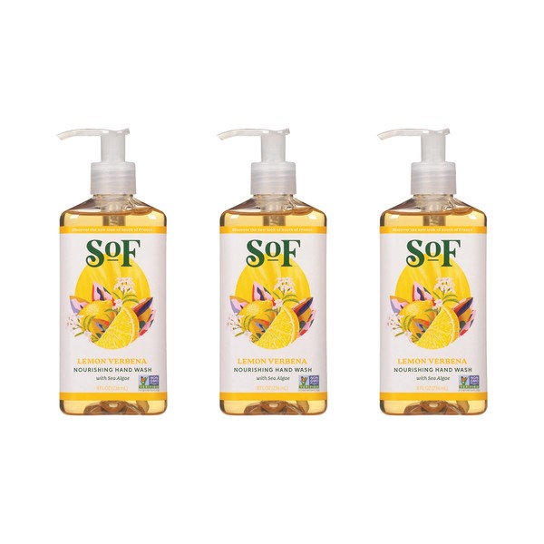 Lemon Verbena Liquid Hand Wash by SoF Body Care (Formerly South of France Body Care) | Moisturizing Liquid Hand Soap with Sea Algae | 8 oz Pump Bottle Each | 3 Bottles
