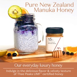 Three Peaks Manuka Miel Nueva Zelanda - Certificado UMF 15+ - 8.82 oz (250 gm) - Miel 100% natural, miel cruda - Ultra Premium, Curación Manuka miel