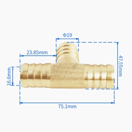 MACHSWON Brass Hose Barb Tee Connector φ19mm 3 Way T Shape Metal Tube Hose Fittings for Fuel Air Water Gas Oil Diverter Fuel Hose Joints